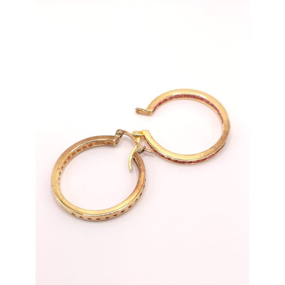 Ross-Simon Gold & Silver Pink Sapphire CZ Hoops - Picture 13 of 15